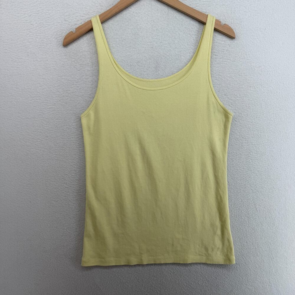 EILEEN FISHER Tank Top L Ribbed Jersey Organic Cotton Cami Scoop Neck Yellow